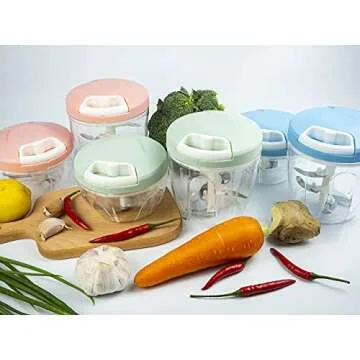 Manual Food Chopper Hand Pull Chopper Veggies Processor for Onions, Peppers, Carrots, Nuts, Kitchen Gadget by KAUKKO (500ml/2 Cup) (Pink-L)