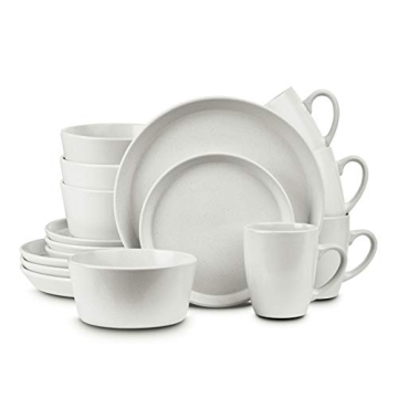 Stone Lain Albie Stoneware 16-Piece Modern Dinnerware Set, Stylish Plates and Bowls for 4, White