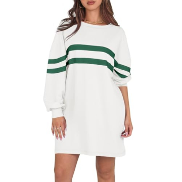 Fisoew Womens Oversized Sweatshirt Long Sleeve Crew Neck Casual Striped Pullover Dress