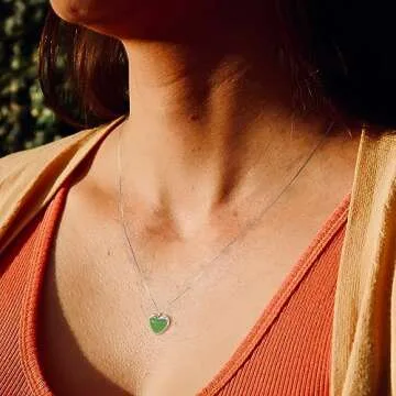 SmileBelle Jade Necklace Heart Necklace for Teens, Green Necklace for Crystal Necklaces as Valentine...