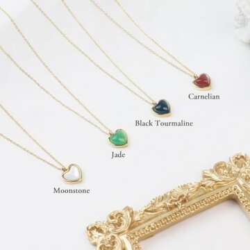 SmileBelle Jade Necklace Heart Necklace for Teens, Green Necklace for Crystal Necklaces as Valentines Day Gifts, Small Heart Pendant Necklace Jade Jewelry for Women as Birthday Gifts for Her