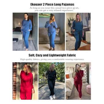 Ekouaer Women's Cozy Lounge Pajama Set with Pockets