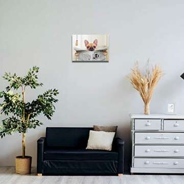 Ale-art Bathroom Wall Art -French Bulldog Sitting on Toilet and Reading Contemporary Canvas Artwork for Wall Decor 16'' X 20''