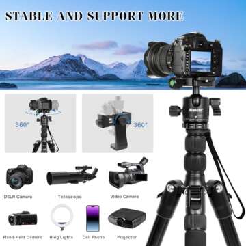 Tripod for Camera • 68" Camera Tripod & Monopod with 360° Ball Head • Lightweight Aluminum Travel Tripod with Bag • Extra 1/4" QR Plate and Phone Holder • Compatible with Canon Nikon Sony and iPhone
