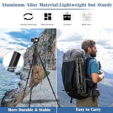 Tripod for Camera • 68" Camera Tripod & Monopod with 360° Ball Head • Lightweight Aluminum Travel Tripod with Bag • Extra 1/4" QR Plate and Phone Holder • Compatible with Canon Nikon Sony and iPhone