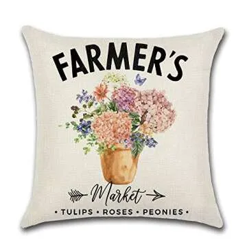 Farmhouse Floral Throw Pillow Covers - Set of 4 Vintage Truck Bicycle Flower Home Decorations Spring Market Cases Housewarming Gifts 18x18 Inches by UooMay