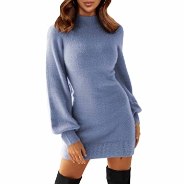 EXLURA Women's Mock Neck Ribbed Long Sleeve Sweater Dress