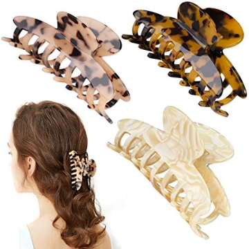ATAZAR Hair Clips for Women Girls 3 Pack Hair Claw Clips for Thick Hair, 3.8 Inchs Nonslip Big Large Clips for Long Hair, Leopard Print Strong Hold Banana Clips Hair Accessoriess