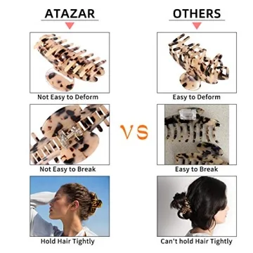 ATAZAR Hair Clips for Women Girls 3 Pack Hair Claw Clips for Thick Hair, 3.8 Inchs Nonslip Big Large Clips for Long Hair, Leopard Print Strong Hold Banana Clips Hair Accessoriess