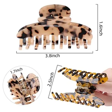 ATAZAR Hair Clips for Women Girls 3 Pack Hair Claw Clips for Thick Hair, 3.8 Inchs Nonslip Big Large Clips for Long Hair, Leopard Print Strong Hold Banana Clips Hair Accessoriess