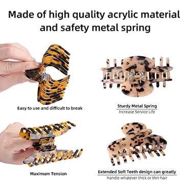 ATAZAR Hair Clips for Women Girls 3 Pack Hair Claw Clips for Thick Hair, 3.8 Inchs Nonslip Big Large Clips for Long Hair, Leopard Print Strong Hold Banana Clips Hair Accessoriess