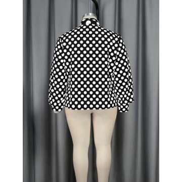AOMEI Women's Bow Tied Neck Ruffle Trim Button Up Long Sleeve Workwear Shirts Blouse Black Polka Dot (Medium,Black)