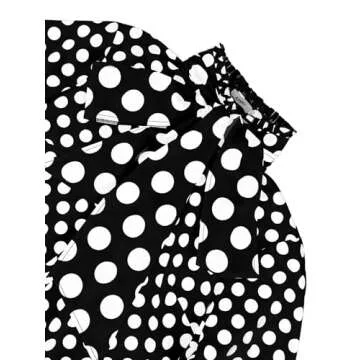 AOMEI Women's Bow Tied Neck Ruffle Trim Button Up Long Sleeve Workwear Shirts Blouse Black Polka Dot (Medium,Black)