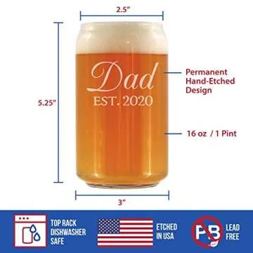 Dad Est 2020 - New Father Beer Can Pint Glass Gift for First Time Parents - Decorative 16 Oz Glasses