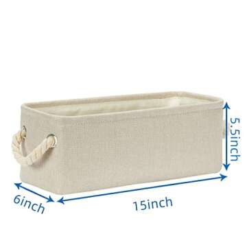 Temary Small Fabric Storage Baskets for Storage Home, Narrow Rectangle Basket with Rope Handles, Dec...