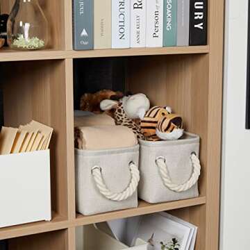 Temary Small Fabric Storage Baskets with Rope Handles