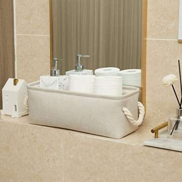 Temary Small Fabric Storage Baskets with Rope Handles