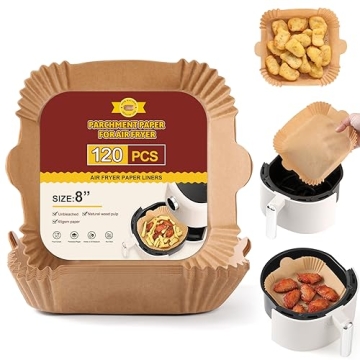 120 PCS Air Fryer Disposable Paper Liner Square, 8-inch (Fit 5-8 QT) Non-stick Parchment Paper for Air Frying, Baking, Roasting Microwave, Unbleached Oil-proof Parchment Paper