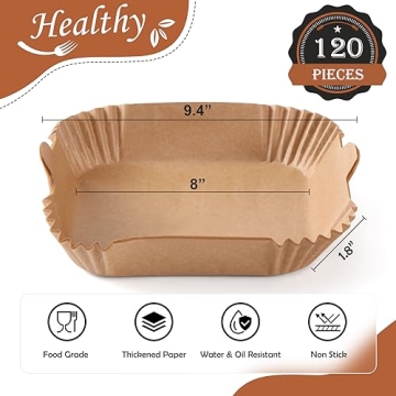 120 PCS Air Fryer Disposable Paper Liner Square, 8-inch (Fit 5-8 QT) Non-stick Parchment Paper for Air Frying, Baking, Roasting Microwave, Unbleached Oil-proof Parchment Paper