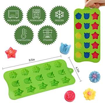 FIRETREESILVERFLOWER Flower Shape Chocolate Candy Molds Set,Heart,The stars,The rose,Flowers in Comb...