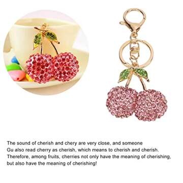 Pssopp Rhinestone Keychain Cherry Key Ring Rhinestones Stylish Pendant Cute Fashion Hanging Pendants for Car Purse Backpack