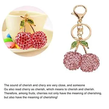 Pssopp Rhinestone Keychain Cherry Key Ring Rhinestones Stylish Pendant Cute Fashion Hanging Pendants for Car Purse Backpack