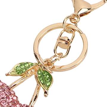 Pssopp Rhinestone Keychain Cherry Key Ring Rhinestones Stylish Pendant Cute Fashion Hanging Pendants for Car Purse Backpack