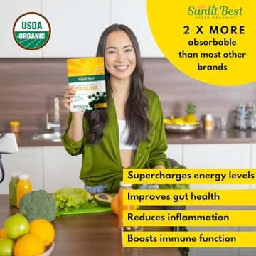 Sunlit Best - USDA Organic Spirulina Tablet - Natural Super Greens Supplements for Immune Support, Gut Health & Boost Energy Tablets with Chlorophyll, Vegan & High Protein Non GMO, 1000 Superfood Tabs