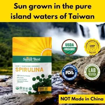 Sunlit Best - USDA Organic Spirulina Tablet - Natural Super Greens Supplements for Immune Support, Gut Health & Boost Energy Tablets with Chlorophyll, Vegan & High Protein Non GMO, 1000 Superfood Tabs
