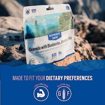 Backpacker's Pantry Granola with Blueberries Almonds & Milk - Freeze Dried Backpacking & Camping Food - Emergency Food - 16 Grams of Protein, Vegetarian - 6 Count