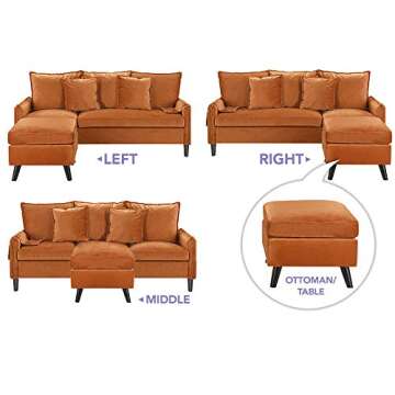 Divano Roma Furniture Classic Sectional, Rust