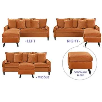 Divano Roma Furniture Classic Sectional, Rust