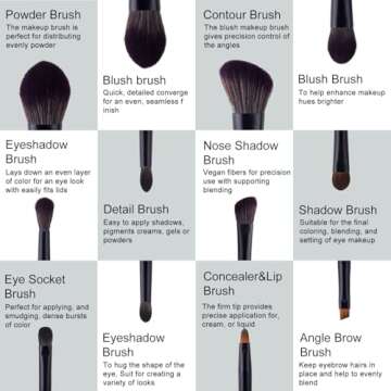 Makeup Brushes Set, 12 Pcs Mini Travel Makeup Brush Set with Case, Travel Brush Set for Loose powder, Contour, Blush, Concealer, Eye Shadow, Eye Corner, Brow Brushes Tool Kit