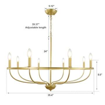 WBinDX 8-Light Gold Chandelier for Home Elegance