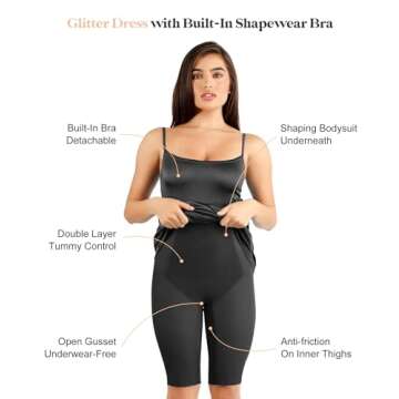 Popilush Shapewear Dress with Built in Shapewear Glitter Dress Bodycon Dresses for Women Sleeveless ...