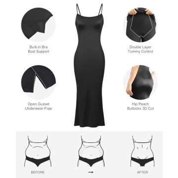 Popilush Shapewear Dress with Built in Shapewear Glitter Dress Bodycon Dresses for Women Sleeveless Maxi Club Party Dress Black