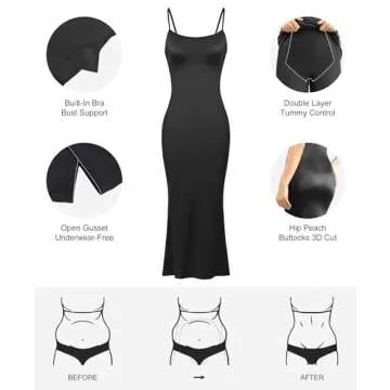 Popilush Shapewear Dress with Built in Shapewear Glitter Dress Bodycon Dresses for Women Sleeveless Maxi Club Party Dress Black