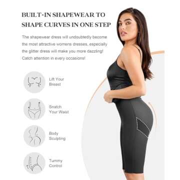 Popilush Shapewear Dress with Built in Shapewear Glitter Dress Bodycon Dresses for Women Sleeveless Maxi Club Party Dress Black