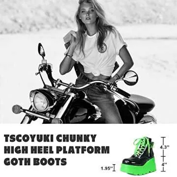 Tscoyuki Platform Ankle Boots for Women Chunky High Heel Booties Goth Round Toe Combat Boots Women Lace Up Motorcycle Wedges