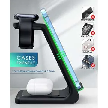 Wireless Charging Station,3 in 1 Fast Charging Station,Wireless Charger Stand for iPhone 15/14/13/12/11 Pro Max/X/Xs Max/8/8 Plus, AirPods 3/2/pro, iWatch Series 8/7/6/5/SE/4/3/2