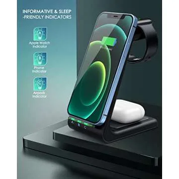 Wireless Charging Station,3 in 1 Fast Charging Station,Wireless Charger Stand for iPhone 15/14/13/12/11 Pro Max/X/Xs Max/8/8 Plus, AirPods 3/2/pro, iWatch Series 8/7/6/5/SE/4/3/2