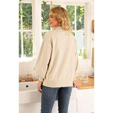 WEACZZY Sweaters for Women 2025 Cute Lantern Sleeve Mock Turtleneck Lightweight Pullover Knitted Fall Fashion Tops Apricot M