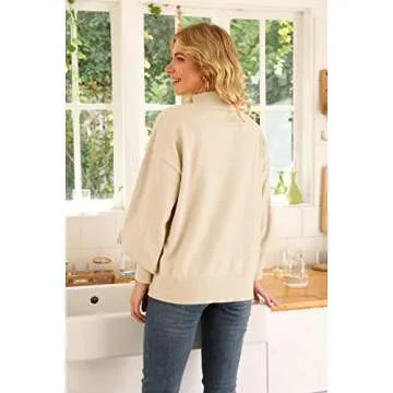 WEACZZY Sweaters for Women 2025 Cute Lantern Sleeve Mock Turtleneck Lightweight Pullover Knitted Fall Fashion Tops Apricot M