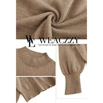 WEACZZY Sweaters for Women 2025 Cute Lantern Sleeve Mock Turtleneck Lightweight Pullover Knitted Fall Fashion Tops Apricot M