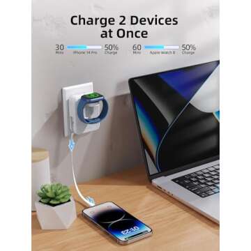AFLYDOG for Apple Watch Charger Block, 2 in 1 Wall Charger with Built-in Retractable Charging Cable,...