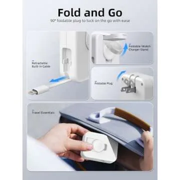 AFLYDOG for Apple Watch Charger Block, 2 in 1 Wall Charger with Built-in Retractable Charging Cable, Travel Foldable Plug Power Adapter Compatible with iPhone iWatch