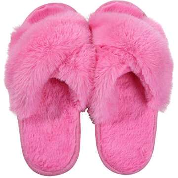 Comwarm Women's Fluffy Open Toe Slippers - Cozy Style at Home