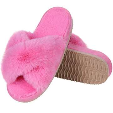 Comwarm Women's Fluffy Open Toe Slippers - Cozy Style at Home