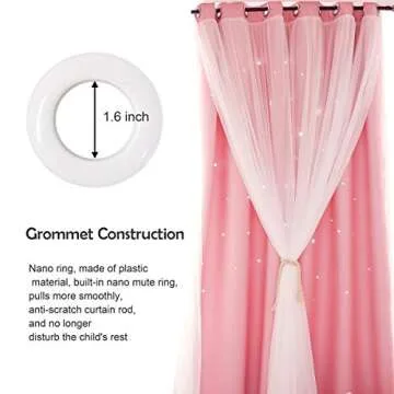 UNISTAR 2 Panels Stars Blackout Curtains for Bedroom Girls Kids Baby Window Decoration Double Layer Star Cut Out Aesthetic Living Room Decor Wall Home Curtain,W52 x L95 Inches,Pink