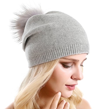 Women’s Cashmere Knit Beanie - Cozy & Stylish Winter Accessory with Removable Pom Pom